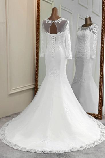 TsClothzone Elegant Jewel Lace Meerjungfrau Weiße Brautkleider mit langen Ärmeln Applikationen Brautkleider_3