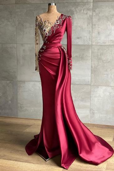 Charming Satin evening dress with Side Sweep Train  | Prom dresses with long sleeves