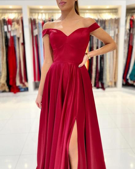 Red Off Sholder Evening Maxi Dress with Side Slit_3