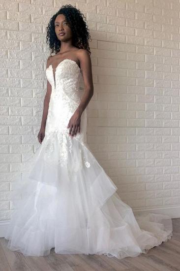 White Sweetheart Mermaid Spring Wedding Dress with Multi-Layers_1