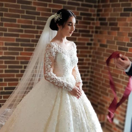 Gorgeous Floral Lace Long Sleeves Bridal Dresses Wedding Dress Aline for Bride_3