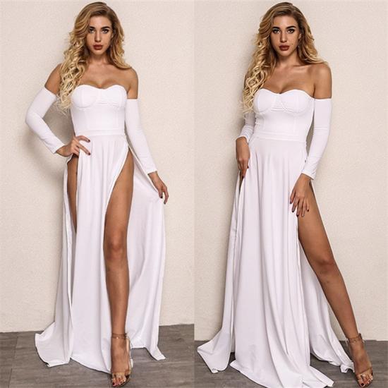 Sexy Front Splits Cheap Evening Dress 2022 | Strapless Cheap Party Dresses with Sleeves_3