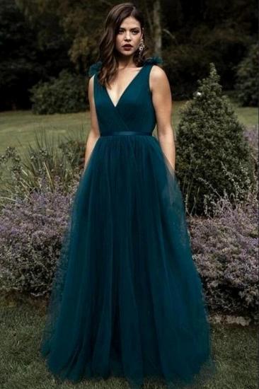 Elegant V-neck Sleveless Aline Tulle Evening Maxi Dress