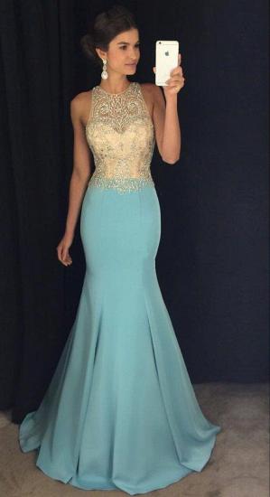 Mermaid Blue Sleeveless Crystals Evening Gowns Beaded Sexy 2022 Prom Dresses_2