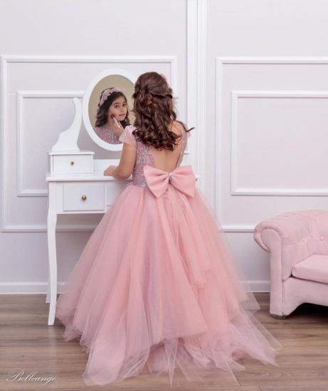 Schönes ärmelloses rosa Prinzessin-kleines Mädchen-Kleid für Hochzeit_2