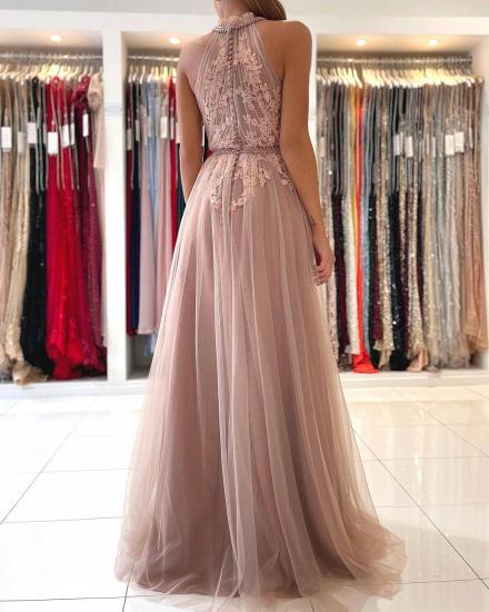 Stunning Halter Lace Appliques Tulle Aline Evening Maxi Dress_2