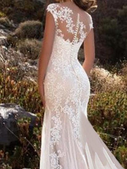 Glamorous Mermaid Wedding Dress Jewel Lace Tulle Sleeveless Bridal Gowns with Chapel Train_3