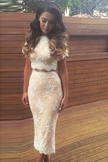 White Lace Two Piece Dress for Formal Occasion Hottest Evening Party Dress