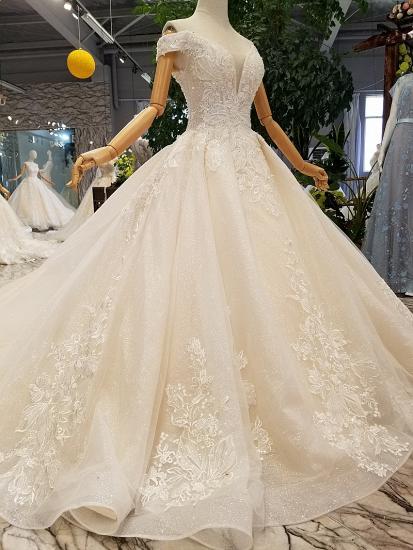 TsClothzone Elegant Off-the-shoulder White A-line Wedding Dresses Tulle Ruffles Bridal Gowns With Appliques Online_4