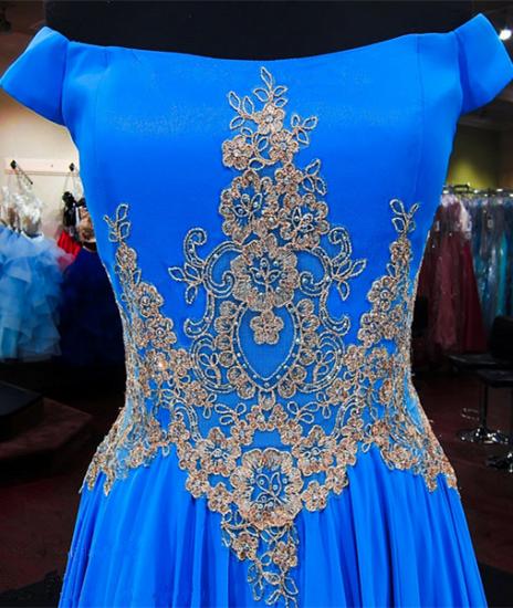 Royal Blue Off-the-Shoulder A-line Prom Dresses 2022 Appliques Lace-Up Evening Gowns with Beadings_3