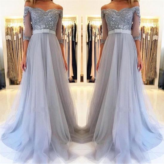 Off The Shoulder Half Sleeve Evening Dresses | Formal Lace Appliques Prom Dress with Belt_4