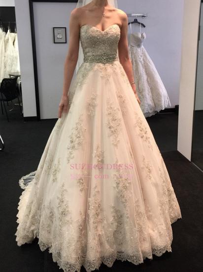 Luxury A-Line Sleeveless Beading Sweetheart Lace-Applique Wedding Dresses_3