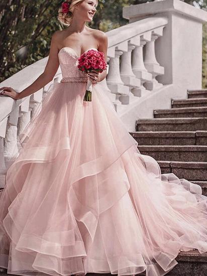 Sexy Ball Gown Wedding Dresses Strapless Lace Tulle Strapless Plus Size Bridal Gowns in Color with Court Train
