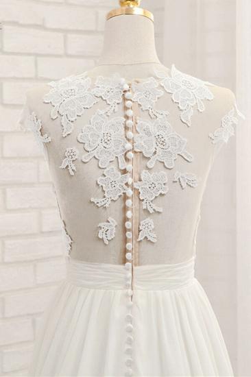 Elegantes ärmelloses Brautkleid aus Chiffon mit Applikationen | A-Linie Jewel White Brautkleider_7