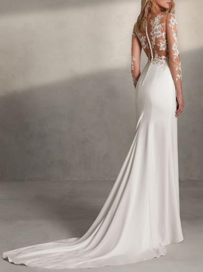 Romantic Mermaid Wedding Dresses Jewel Lace Tulle Long Sleeve Sexy Bridal Gowns with Sweep Train_2