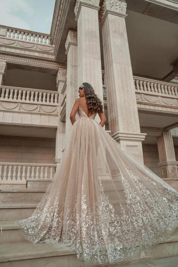 Fashion Sleeveless V Neck Evening Dress A-Line Backless Prom Dress with Lace Appliqués_2