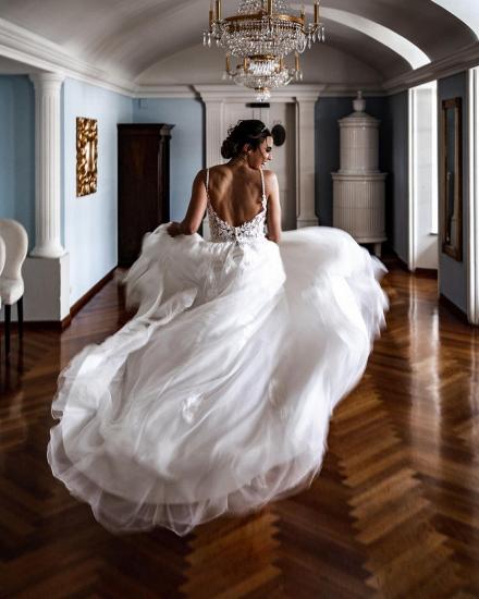 Simple A-line Wedding Dresses V-neck Lace Appliques Bridal Dress_3