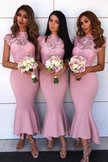 Delicate Lace Cap Sleeves Bridesmaid Dresses At Ankle Length | Sheath High Neck Lace Dress Formal Wedding Party Dresses_2