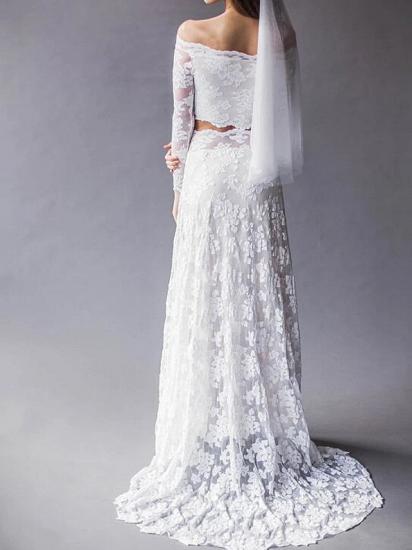 Beach Boho Two Piece Wedding Dress Off Shoulder Lace Long Sleeve Sexy Bridal Gowns Sweep Train_2