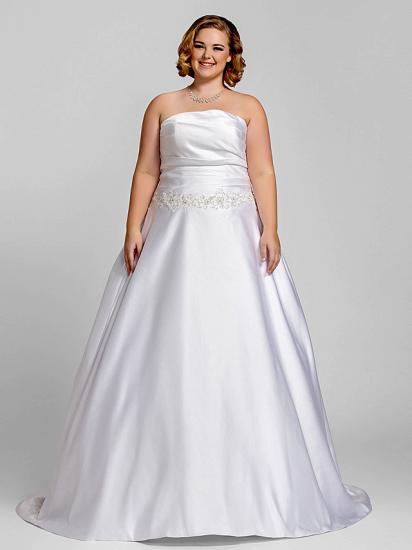 A-Line Wedding Dress Strapless Satin Strapless Bridal Gowns Romantic Illusion Detail Court Train_2