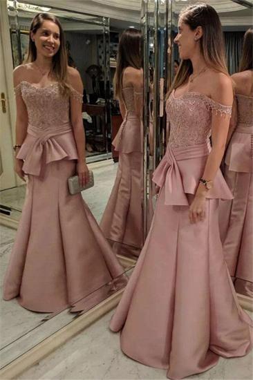 2022 Pink Mermaid Tiered Evening Dresses | Off-the-Shoulder Appliques Prom Dresses with Beadings_2
