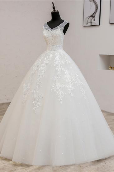 TsClothzone Glamorous Sweetheart Tulle Lace Wedding Dress Ball Gown Sleeveless Appliques Ball Gowns On Sale_5