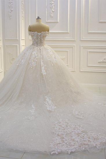 Off-the-shoulder Tulle Lace Appliques Sequined Wedding Dress_3