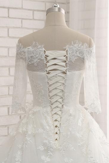 TsClothzone Gorgeous Bateau Halfsleeves White Wedding Dresses With Appliques A-line Tulle Ruffles Bridal Gowns Online_6