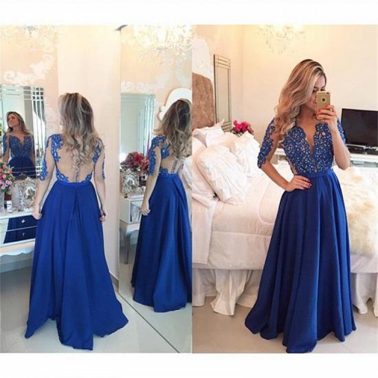 Royal Blue Sleeved Long Prom Dress with Beads Sheer Back Sexy Evening Dress 2022_2