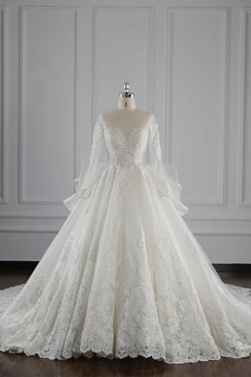 TsClothzone Gorgeous Jewel Lace Tulle Wedding Dress Long Sleeves Beadings Bridal Gowns On Sale