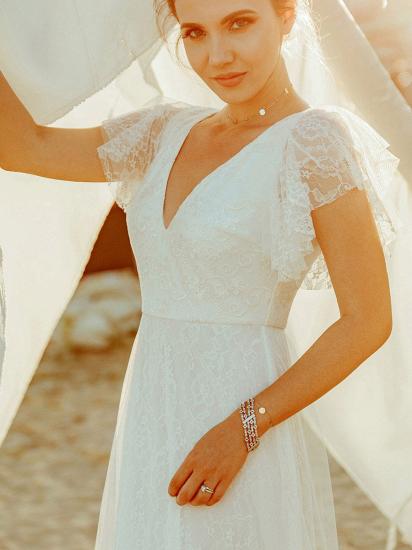 Affordable Sleeveless V Neck Chiffon Lace Zipper Wedding Dresses_2