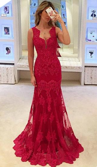 Popular Long Sleeveless Mermaid Prom Gowns 2022 Elegant Sexy Red Lace Evening Dresses_1