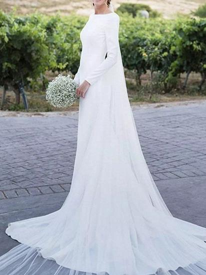 Elegant A-Line Wedding Dresses Off Shoulder Satin Long Sleeve Formal Plus Size Bridal Gowns with Sweep Train_3