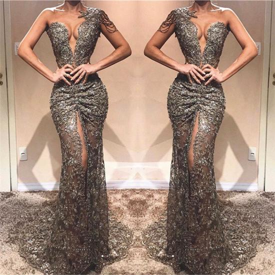 Sexy One Shoulder Front Slit Cheap Prom Dresses | See Through Beads Appliques 2022 Evening Gowns_3