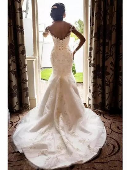 Romantic Mermaid Wedding Dress Scoop Lace Tulle Long Sleeve Sexy See-Through Bridal Gowns Court Train_4