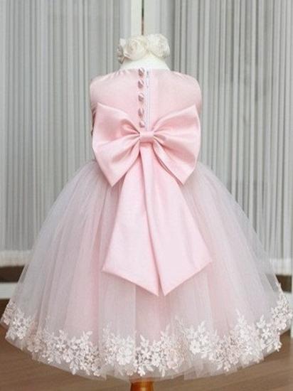2022 Pink Flower Girl Dresses Jewel Bow Sash Lace Appliques Lovely Tulle A Line Pageant Dress_2