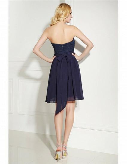 Strapless Navy Blue Lace Top Short Bridesmaid Dress_5