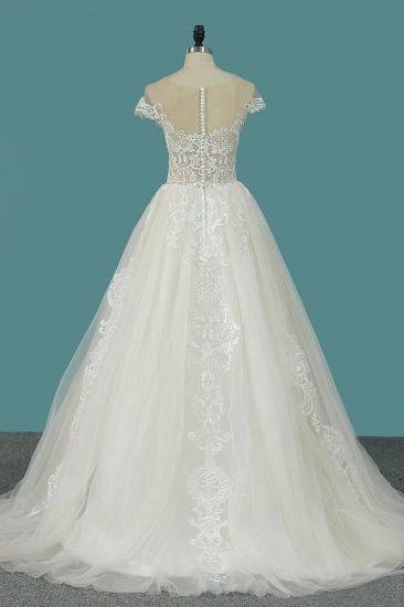 TsClothzone Elegant Jewel Tulle Lace Wedding Dress Sleeveless Appliques Ruffles Bridal Gowns Online_3