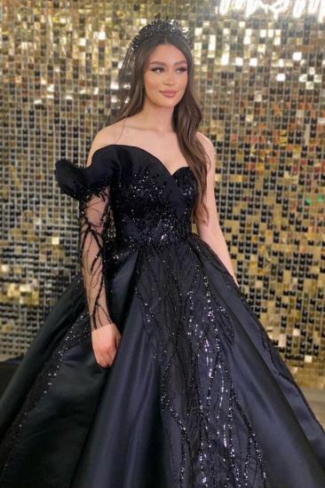 Prinzessin schwarzes Hochzeitskleid | Brautkleider mit Ärmeln_2
