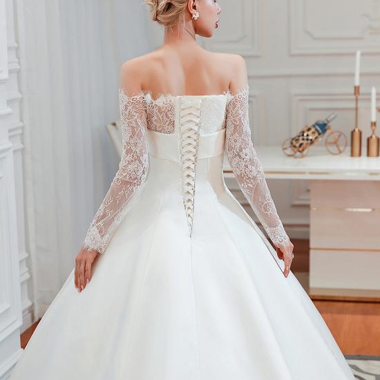 Romantic Lace Long Sleeves Princess Satin Wedding Dress | Princess Bridal Gowns with Cathedral Train_8