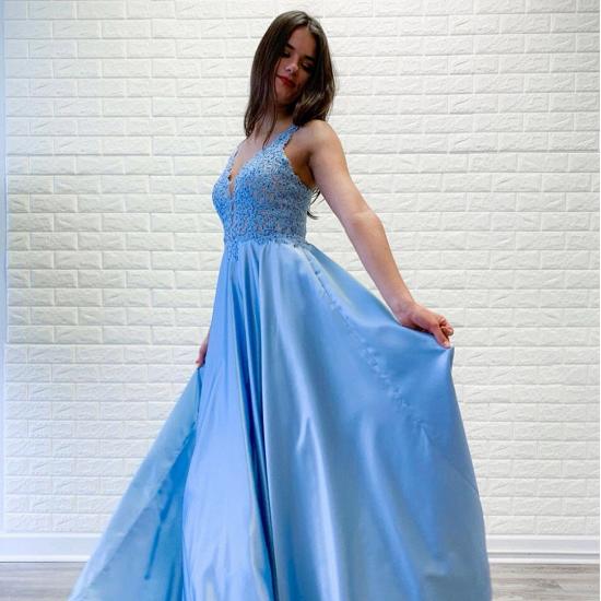 Stylish Straps Lace Beading Prom Dress | Sexy Deep V Neck Long Prom Gown_2