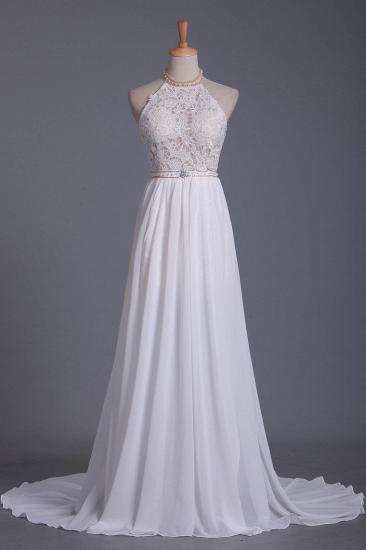 TsClothzone Boho Halter Chiffon Lace Wedding Dress Beadings Appliques Sleeveless Ruffles Bridal Gowns On Sale_2