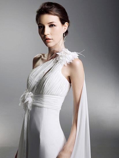 Sheath Wedding Dress One Shoulder Chiffon Sleeveless Bridal Gowns with Watteau Train_6