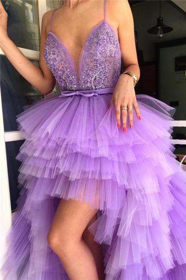 Sexy Hi-Lo Deep V Neck Sleeveless Prom Dress | Spaghgtti Straps Appliques  Prom Dress_2