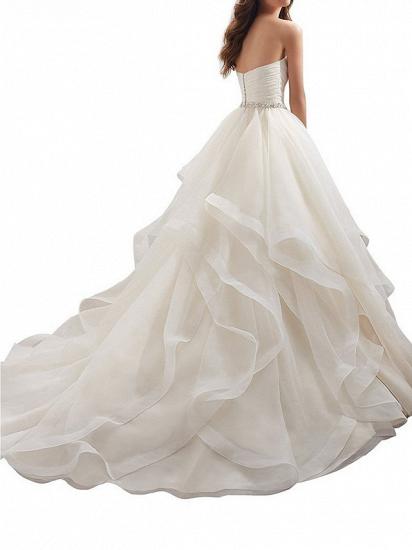 Plus Size A-Line Wedding Dresses Sweetheart Organza Strapless Bridal Gowns with Chapel Train_2