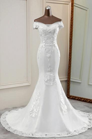 TsClothzone Elegante, schulterfreie, ärmellose weiße Meerjungfrau-Hochzeitskleider mit Perlenstickerei