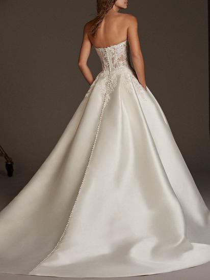 Plus Size Ball Gown Wedding Dress Sweetheart Lace Satin 3/4 Length Sleeve Bridal Gowns with Sweep Train_2