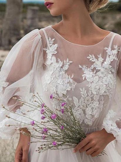 Glamorous Tulle Lace Jewel Ruffles A-Line Wedding Dresses_3