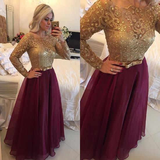 A-Line Long Sleeve Prom Dress with Beadings Latest Bowknot Floor Length Evening Gowns_4