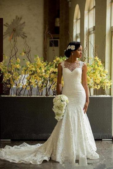 Elegant Lace Sleeveless Wedding Dress Long Mermaid Bridal Gowns Online_4